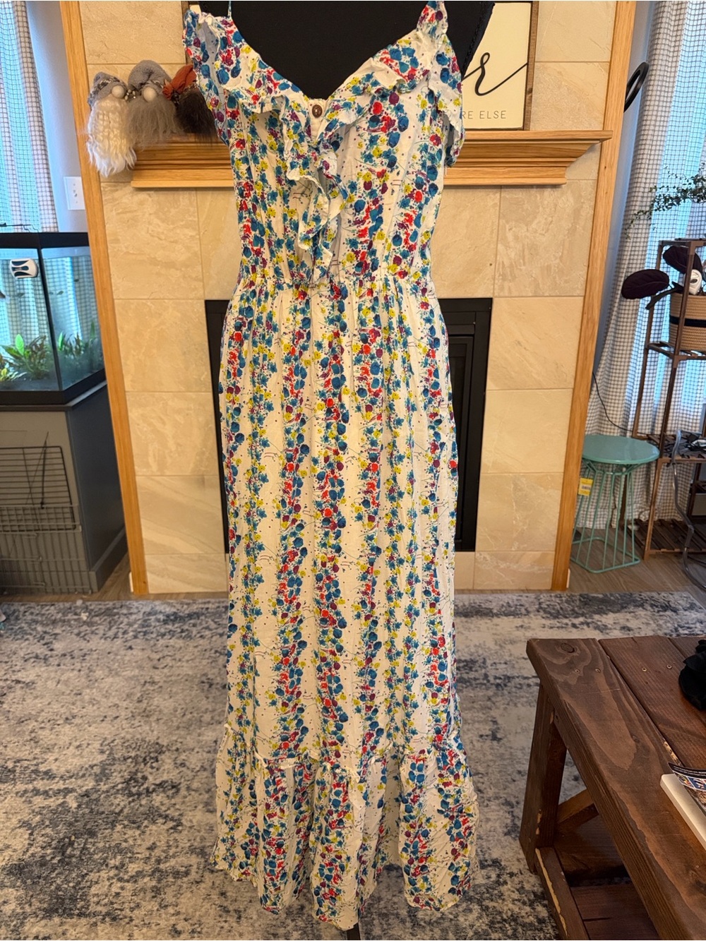 GAP White Maxi Dress with Multicolor Floral Print